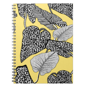 Cuaderno patrón de ilustracion de hojas tropicales y piel