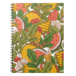 Cuaderno Patrón de Ilustracion de vintage de comida de vera