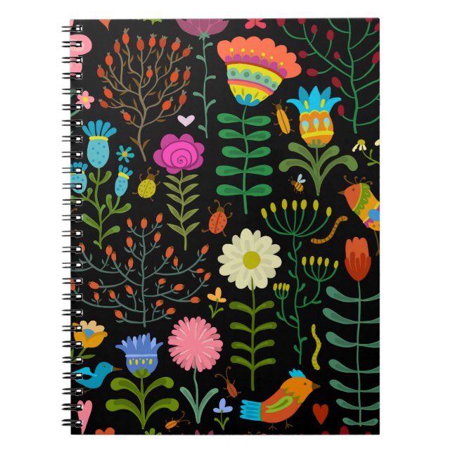 Cuaderno Patrón de ilustracion dibujado a mano con flores a (Frente)