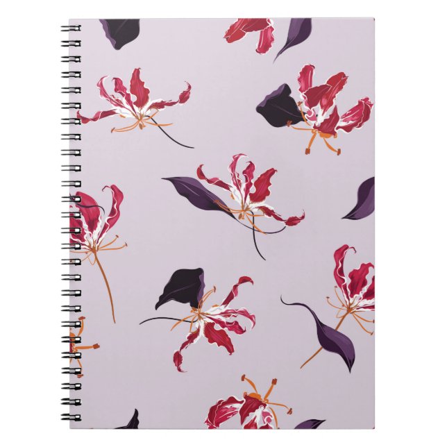 Cuaderno Patrón de ilustracion dibujado a mano con flores d (Frente)