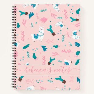 Cuaderno Patrón de ilustracion verde azulado rosa de la ll