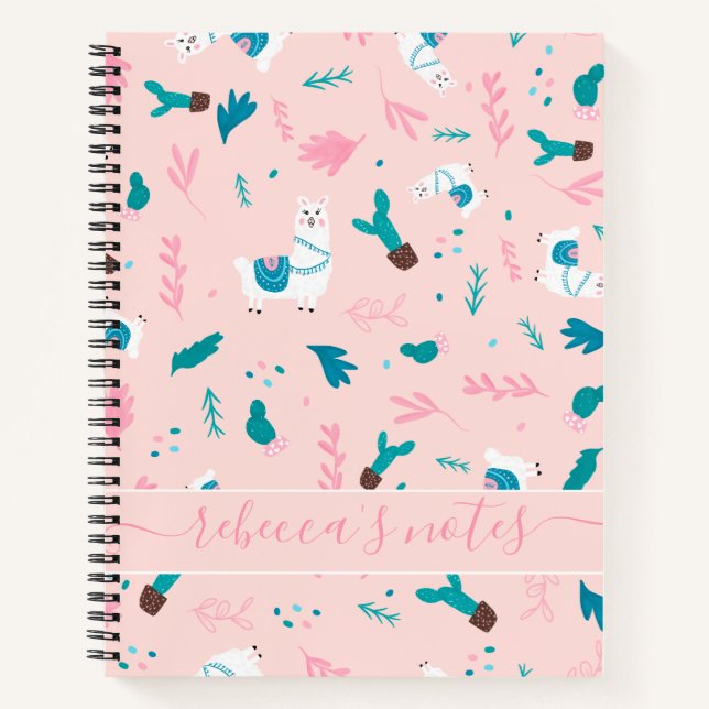 Cuaderno Patrón de ilustracion verde azulado rosa de la lla (Anverso)