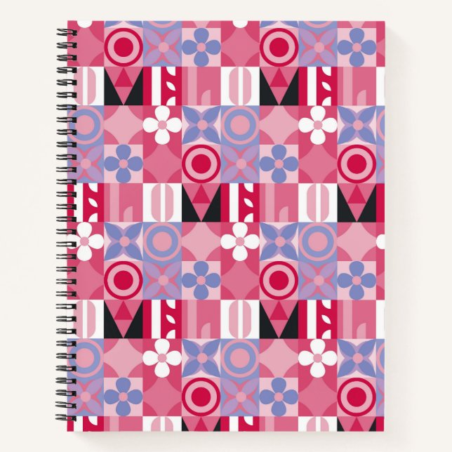 Cuaderno patrón de impresión geométrica retro (Anverso)