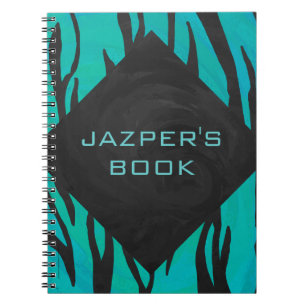 Cuaderno Patrón de impresión Verde azulado y negro del tigr