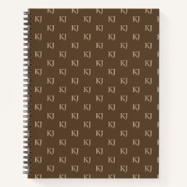 Cuaderno Patrón de Iniciales de Monograma Marrón y Beige Cl