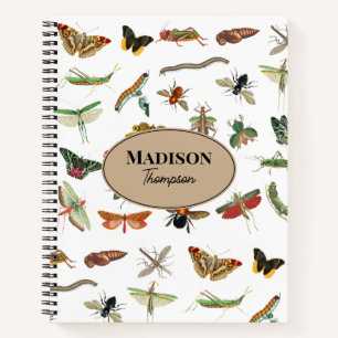 Cuaderno Patrón de insectos de época colorido personalizado
