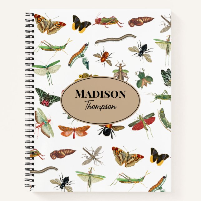 Cuaderno Patrón de insectos de época colorido personalizado (Anverso)