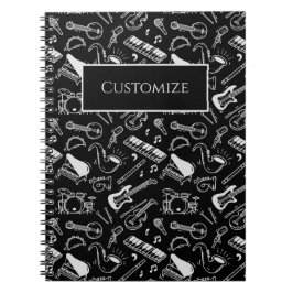Cuaderno Patrón de instrumentos en blanco y negro