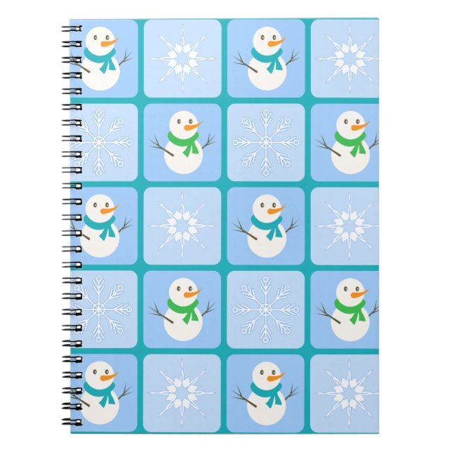 Cuaderno Patrón de invierno de snowman y copos de nieve (Frente)