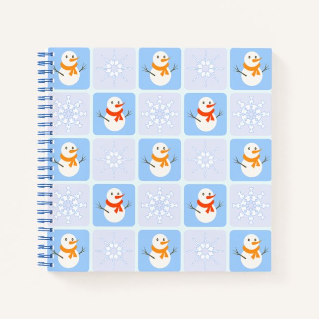 Cuaderno Patrón de invierno de snowman y copos de nieve (Anverso)