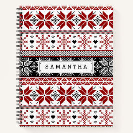 Cuaderno Patrón de Isla Feria de Invierno Rojo y Negro