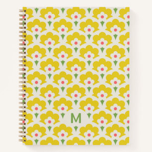 Cuaderno Patrón de jardín de flores amarillo retro