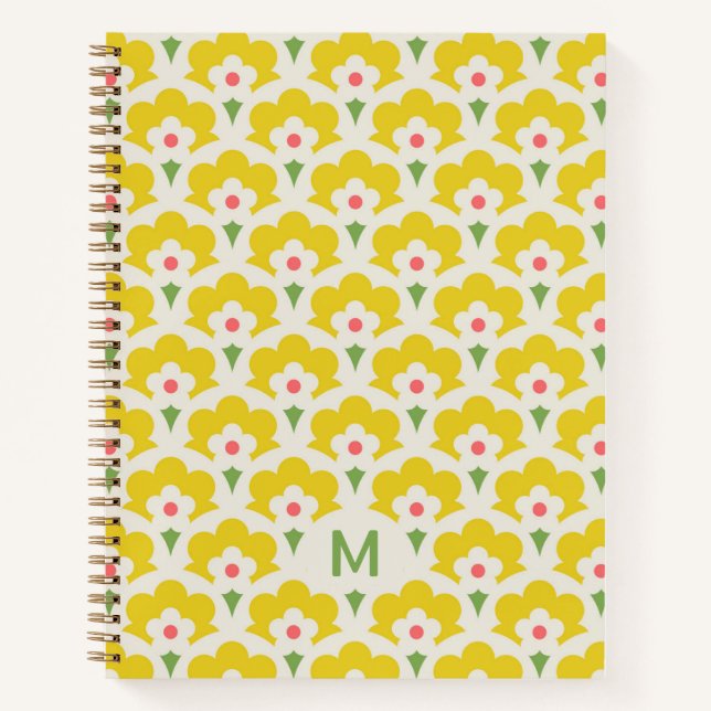 Cuaderno Patrón de jardín de flores amarillo retro (Anverso)