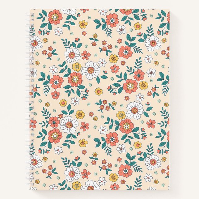 Cuaderno Patrón de jardín de flores de coral (Anverso)