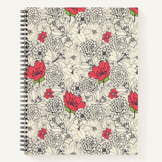 Cuaderno Patrón de jardín de flores de la amapola (Anverso)