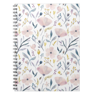 Cuaderno Patrón de jardín de flores rosa y azul pastel