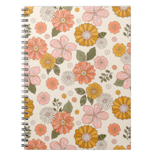 Cuaderno Patrón de jardín de flores rosadas y Naranjas