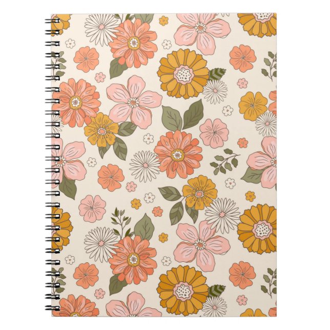 Cuaderno Patrón de jardín de flores rosadas y Naranjas (Frente)