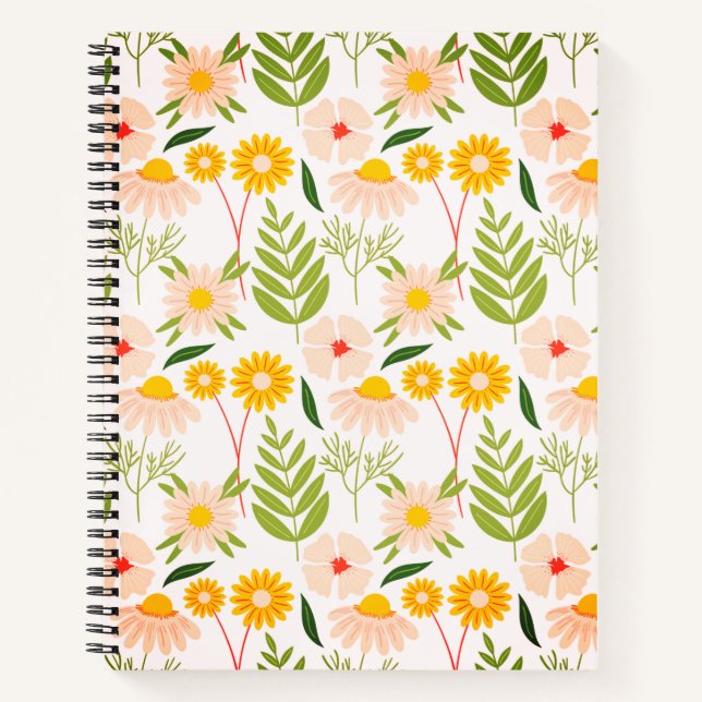 Cuaderno Patrón de jardín de flores y hojas (Anverso)