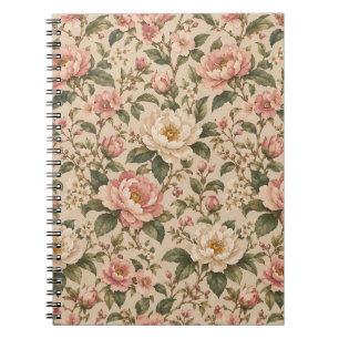Cuaderno Patrón de jardín de peonía y rosa romántica vintag