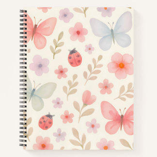 Cuaderno Patrón de jardín de primavera pastel - mariposas, 