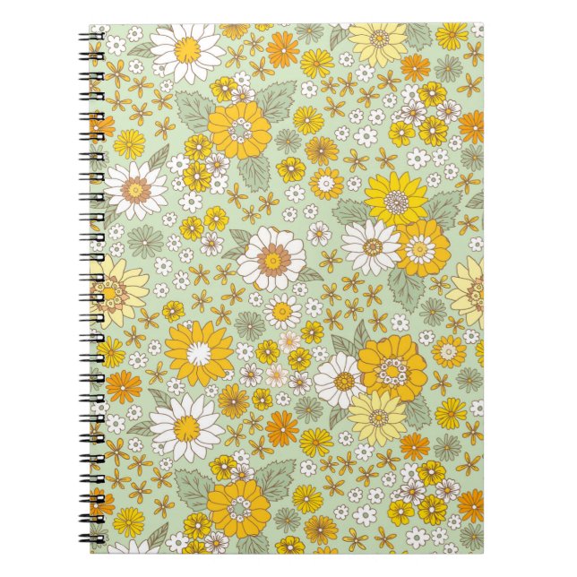 Cuaderno Patrón de jardín floral amarillo (Frente)