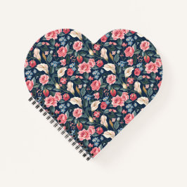 Cuaderno Patrón de jardín floral azul marino romántico