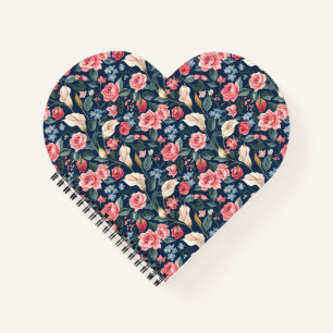 Cuaderno Patrón de jardín floral azul marino romántico