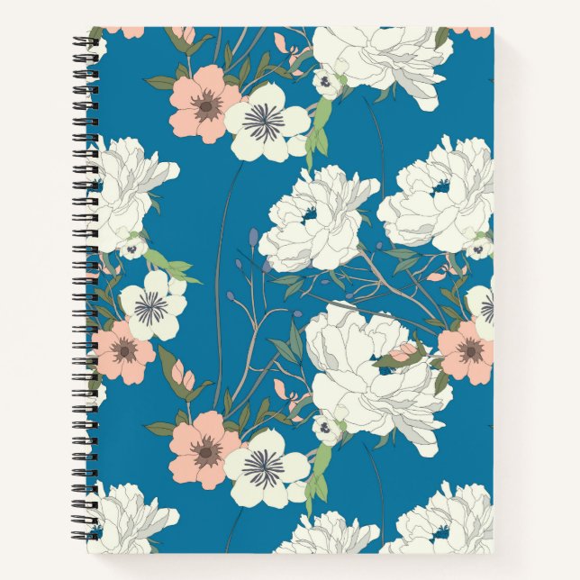 Cuaderno Patrón de jardín floral blanco (Anverso)