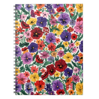 Cuaderno Patrón de jardín floral de pensamientos brillantes