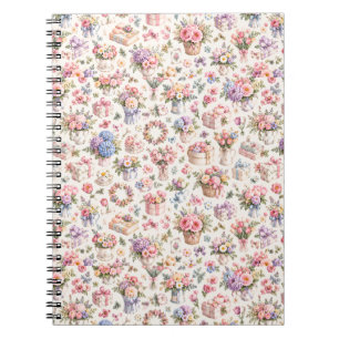 Cuaderno Patrón de jardín floral vintage Rosas románticas