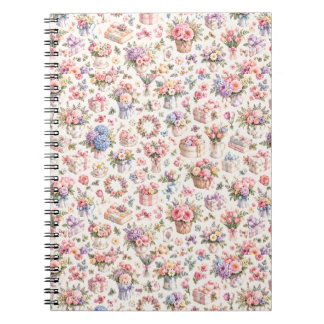 Cuaderno Patrón de jardín floral vintage | Rosas románticas