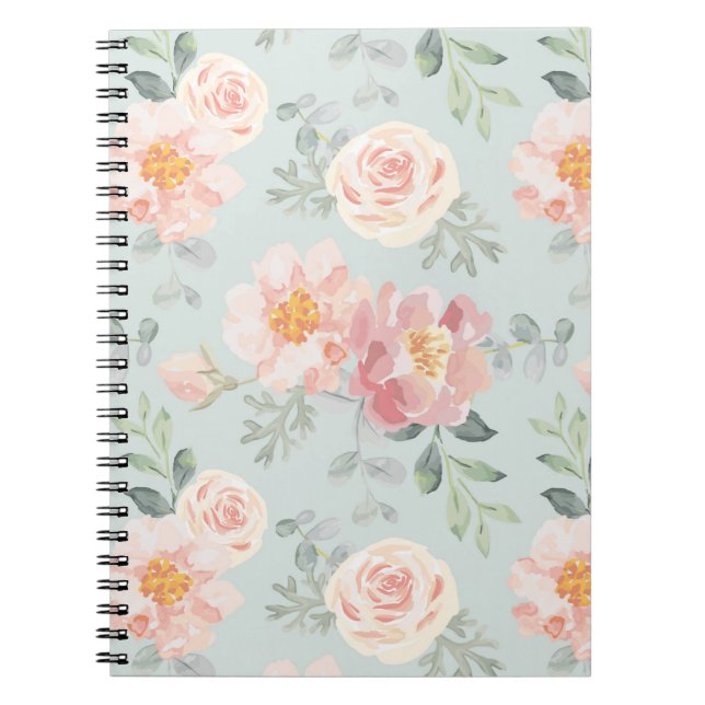 Cuaderno Patrón de jardín rosa rosa pastel (Frente)