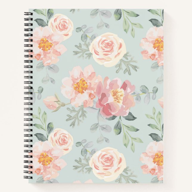 Cuaderno Patrón de jardín rosa rosa pastel (Anverso)