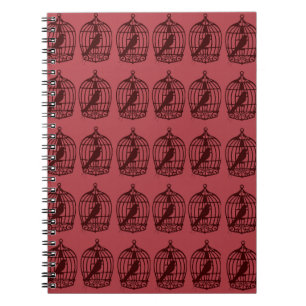 Cuaderno Patrón de jaulas de pájaros burdeos