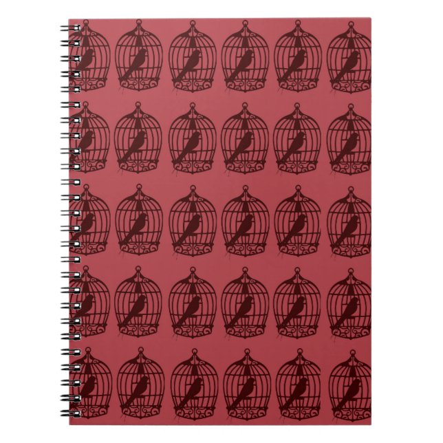 Cuaderno Patrón de jaulas de pájaros burdeos (Frente)