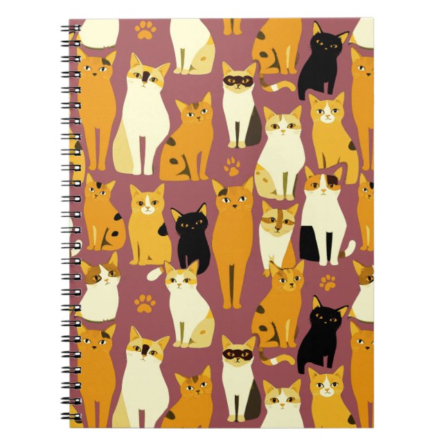 Cuaderno Patrón de jengibre, gatos negros y blancos (Frente)