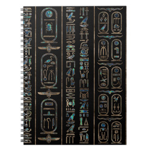 Cuaderno Patrón de jeroglíficos egipcios Gold Abalone