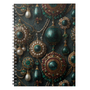 Cuaderno Patrón de joyería de lujo vintage de esmeralda y p