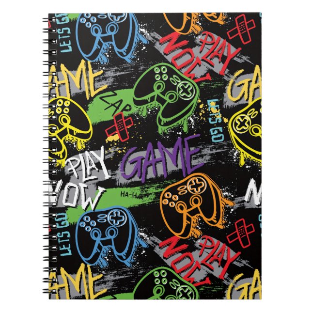 Cuaderno Patrón de juego de grafiti neón (Frente)
