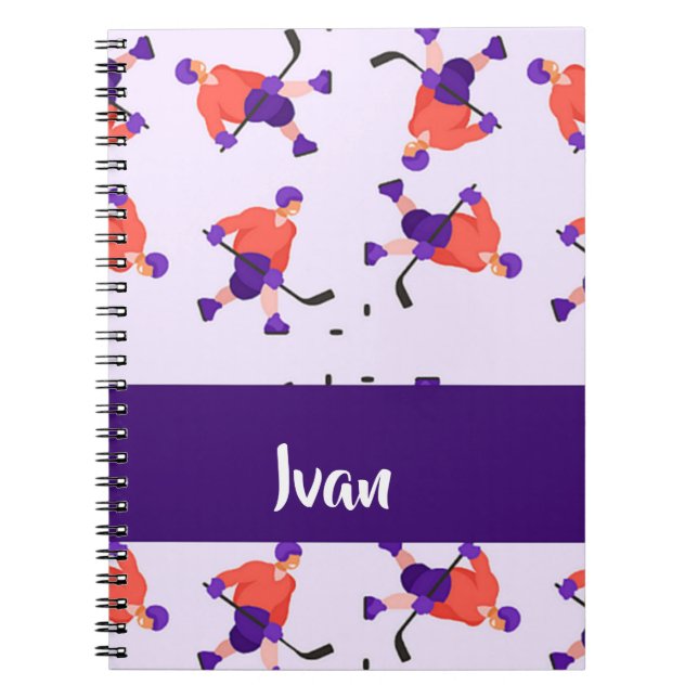 Cuaderno Patrón de jugador de hockey sobre hielo en patinaj (Frente)