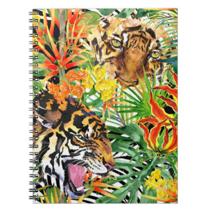 Cuaderno Patrón de jungla acuarela del tigre tropical