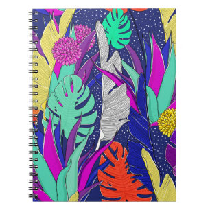 Cuaderno Patrón de jungla de verano con colores brillantes.