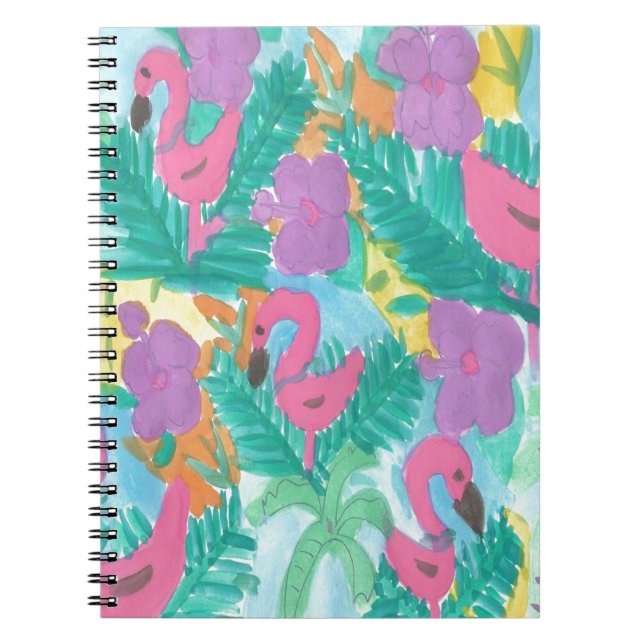 Cuaderno Patrón de jungla tropical de flamenco (Frente)