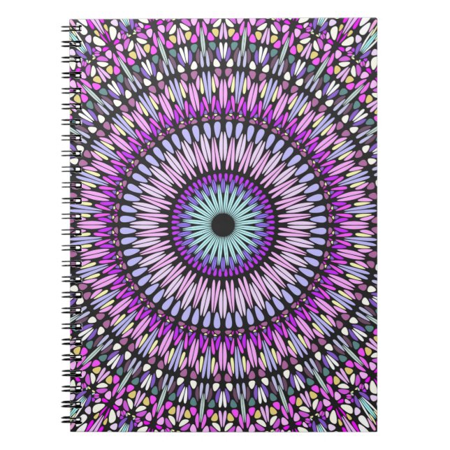 Cuaderno Patrón de Kaleidoscopio azul púrpura Mandala-43214 (Frente)