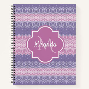 Cuaderno Patrón de Knit morado con monograma y nombre