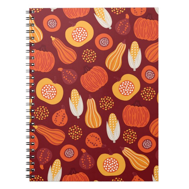 Cuaderno Patrón de la Calabaza Marrón de Acción de Gracias. (Frente)