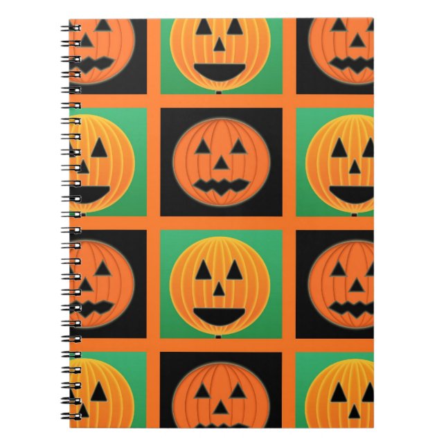 Cuaderno Patrón de la cara de calabaza de Halloween (Frente)