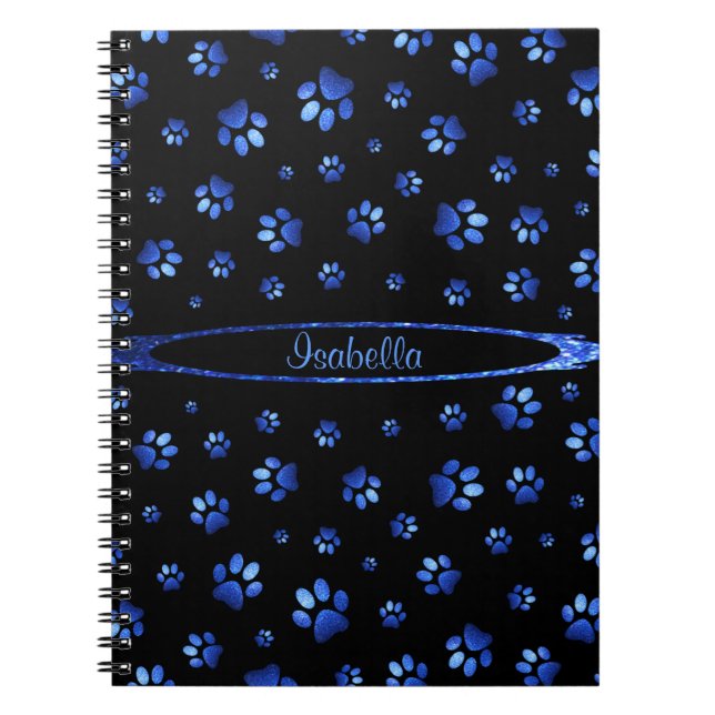 Cuaderno Patrón de la garra de perro purpurina azul Monogra (Frente)