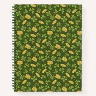 Cuaderno Patrón de la hoja de trébol y la moneda de oro